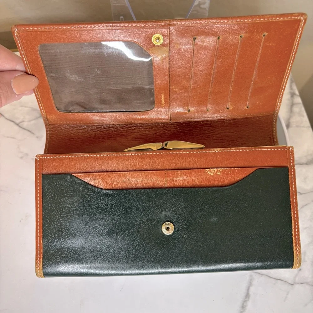 Meidon‎ Vintage Dark Green and Tan Leather Wallet